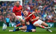 13 May 2023; Mike Haley of Munster is tackled by Robbie Henshaw of Leinster during the United Rugby Championship Semi-Final match between Leinster and Munster at the Aviva Stadium in Dublin. Photo by Brendan Moran/Sportsfile