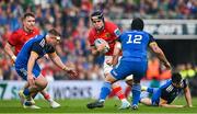 13 May 2023; Alex Kendellen of Munster is tackled by Charlie Ngatai of Leinster during the United Rugby Championship Semi-Final match between Leinster and Munster at the Aviva Stadium in Dublin. Photo by Brendan Moran/Sportsfile