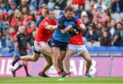 14 May 2023; Jack McCaffrey of Dublin in action against Conor Early, left, and Leonard Grey of Louth during the Leinster GAA Football Senior Championship Final match between Dublin and Louth at Croke Park in Dublin. Photo by Seb Daly/Sportsfile