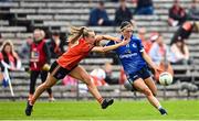 14 May 2023; Lauren McVeety of Cavan in action against Cait Towe of Armagh during the Ulster Ladies Football Senior Championship match between Armagh and Cavan at St Tiernach’s Park in Clones, Monaghan. Photo by Ramsey Cardy/Sportsfile