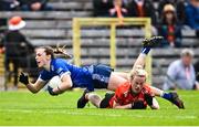 14 May 2023; Aisling Gilsenan of Cavan is fouled by Shauna Grey of Armagh during the Ulster Ladies Football Senior Championship match between Armagh and Cavan at St Tiernach’s Park in Clones, Monaghan. Photo by Ramsey Cardy/Sportsfile