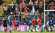 14 May 2023; Aimee Mackin of Armagh celebrates after scoring her side's third goal during the Ulster Ladies Football Senior Championship match between Armagh and Cavan at St Tiernach’s Park in Clones, Monaghan. Photo by Ramsey Cardy/Sportsfile