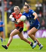 14 May 2023; Aishling Sheridan of Cavan in action against Aoife McCoy of Armagh during the Ulster Ladies Football Senior Championship match between Armagh and Cavan at St Tiernach’s Park in Clones, Monaghan. Photo by Ramsey Cardy/Sportsfile