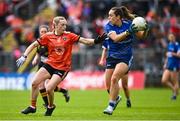 14 May 2023; Aishling Sheridan of Cavan in action against Aoife McCoy of Armagh during the Ulster Ladies Football Senior Championship match between Armagh and Cavan at St Tiernach’s Park in Clones, Monaghan. Photo by Ramsey Cardy/Sportsfile