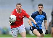 14 May 2023; Conall McKeever of Louth in action against Lee Gannon of Dublin during the Leinster GAA Football Senior Championship Final match between Dublin and Louth at Croke Park in Dublin. Photo by Stephen Marken/Sportsfile