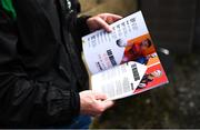 14 May 2023; The match programme showing a picture of former Derry manager Rory Gallagher before the Ulster GAA Football Senior Championship Final match between Armagh and Derry at St Tiernach’s Park in Clones, Monaghan. Photo by Harry Murphy/Sportsfile