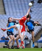 14 May 2023; Tommy Durnin of Louth wins possession ahead of teammate Conor Early and Dublin players Brian Fenton, left, and James McCarthy during the Leinster GAA Football Senior Championship Final match between Dublin and Louth at Croke Park in Dublin. Photo by Piaras Ó Mídheach/Sportsfile