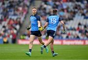 14 May 2023; Dean Rock, left, replaces Cormac Costello of Dublin during the Leinster GAA Football Senior Championship Final match between Dublin and Louth at Croke Park in Dublin. Photo by Stephen Marken/Sportsfile