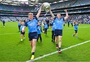 14 May 2023; Dublin players Cian Murphy, left, and Lee Gannon with the Delaney cup after their side's victory in the Leinster GAA Football Senior Championship Final match between Dublin and Louth at Croke Park in Dublin. Photo by Seb Daly/Sportsfile