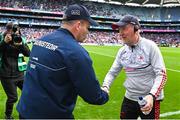 14 May 2023; Dublin manager Dessie Farrell, left, and Louth manager Mickey Harte after the Leinster GAA Football Senior Championship Final match between Dublin and Louth at Croke Park in Dublin. Photo by Seb Daly/Sportsfile