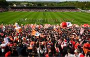 14 May 2023; Both teams parade behind the Mayobridge Band before the Ulster GAA Football Senior Championship Final match between Armagh and Derry at St Tiernach’s Park in Clones, Monaghan. Photo by Ramsey Cardy/Sportsfile