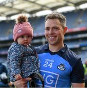 14 May 2023; Dean Rock of Dublin with his daughter Sadie, 10 months, after the Leinster GAA Football Senior Championship Final match between Dublin and Louth at Croke Park in Dublin. Photo by Stephen Marken/Sportsfile