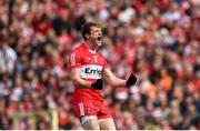 14 May 2023; Brendan Rogers of Derry celebrates scoring a point during the Ulster GAA Football Senior Championship Final match between Armagh and Derry at St Tiernach’s Park in Clones, Monaghan. Photo by Harry Murphy/Sportsfile