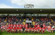 14 May 2023; The Derry team before the Ulster GAA Football Senior Championship Final match between Armagh and Derry at St Tiernach’s Park in Clones, Monaghan. Photo by Ramsey Cardy/Sportsfile