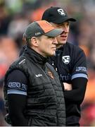 14 May 2023; Armagh manager Kieran McGeeney, left, and Armagh coach Kieran Donaghy during the Ulster GAA Football Senior Championship Final match between Armagh and Derry at St Tiernach’s Park in Clones, Monaghan. Photo by Ramsey Cardy/Sportsfile