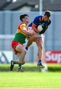 14 May 2023; JP Hurley of Wicklow and Niall Hickey of Carlow contest a high ball during the Tailteann Cup Group 3 Round 1 match between Wicklow and Carlow at Echelon Park in Aughrim, Wicklow. Photo by Tyler Miller/Sportsfile