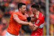 14 May 2023; Aidan Forker of Armagh and Gareth McKinless of Derry tussle during the Ulster GAA Football Senior Championship Final match between Armagh and Derry at St Tiernach’s Park in Clones, Monaghan. Photo by Harry Murphy/Sportsfile