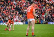 14 May 2023; James Morgan of Armagh waits for teammate Rory Grugan to kick from a mark during the Ulster GAA Football Senior Championship Final match between Armagh and Derry at St Tiernach’s Park in Clones, Monaghan. Photo by Harry Murphy/Sportsfile