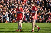 14 May 2023; Gareth McKinless and Eoghan McEvoy of Derry celebrate in the penalty shootout during the Ulster GAA Football Senior Championship Final match between Armagh and Derry at St Tiernach’s Park in Clones, Monaghan. Photo by Harry Murphy/Sportsfile