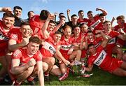14 May 2023; The Derry team celebrate after the Ulster GAA Football Senior Championship Final match between Armagh and Derry at St Tiernach’s Park in Clones, Monaghan. Photo by Ramsey Cardy/Sportsfile