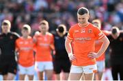 14 May 2023; Armagh joint-captain Aidan Nugent reacts during the penalty shoot-out in the Ulster GAA Football Senior Championship Final match between Armagh and Derry at St Tiernach’s Park in Clones, Monaghan. Photo by Ramsey Cardy/Sportsfile