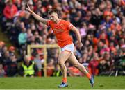 14 May 2023; Rian O'Neill of Armagh celebrates scoring a point to take the match to a penalty shootout during the Ulster GAA Football Senior Championship Final match between Armagh and Derry at St Tiernach’s Park in Clones, Monaghan. Photo by Harry Murphy/Sportsfile