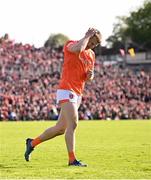 14 May 2023; Rian O'Neill of Armagh reacts after missing a penalty in the penalty shoot-out in the Ulster GAA Football Senior Championship Final match between Armagh and Derry at St Tiernach’s Park in Clones, Monaghan. Photo by Ramsey Cardy/Sportsfile
