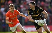 14 May 2023; Derry goalkeeper Odhran Lynch in action against Rian O'Neill of Armagh during the Ulster GAA Football Senior Championship Final match between Armagh and Derry at St Tiernach’s Park in Clones, Monaghan. Photo by Ramsey Cardy/Sportsfile