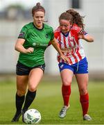 13 May 2023; Becky Watkins of Peamount United in action against Chloe Hennigan of Treaty United during the SSE Airtricity Women's Premier Division match between Treaty United and Peamount United at Markets Field in Limerick. Photo by Tom Beary/Sportsfile