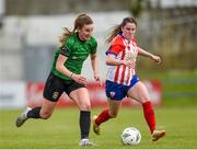 13 May 2023; Ellen Dolan of Peamount United in action against Ciara Griffin of Treaty United during the SSE Airtricity Women's Premier Division match between Treaty United and Peamount United at Markets Field in Limerick. Photo by Tom Beary/Sportsfile
