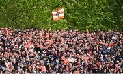 14 May 2023; An Armagh flag on the terrace during the Ulster GAA Football Senior Championship Final match between Armagh and Derry at St Tiernach’s Park in Clones, Monaghan. Photo by Ramsey Cardy/Sportsfile