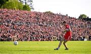 14 May 2023; Paul Cassidy of Derry in the penalty shoot-out in the Ulster GAA Football Senior Championship Final match between Armagh and Derry at St Tiernach’s Park in Clones, Monaghan.  Photo by Ramsey Cardy/Sportsfile