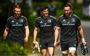 15 May 2023; Leinster players, from left, Ciarán Frawley, Jimmy O'Brien and Jack Conan during a Leinster Rugby squad training session at UCD in Dublin. Photo by Harry Murphy/Sportsfile