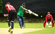15 May 2023; Liam McCarthy of Munster Reds delivers to Mike Erlank of North West Warriors during the Cricket Ireland Inter-Provincial Series match between Munster Reds and North West Warriors at The Mardyke in Cork. Photo by Eóin Noonan/Sportsfile