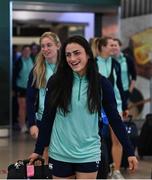 15 May 2023; Captain Lucy Mulhall and teammates pictured at Dublin Airport on the team's return from the World Rugby Sevens Series 2023 in Toulouse, France. Photo by Harry Murphy/Sportsfile