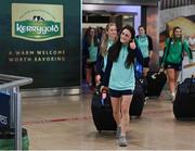 15 May 2023; Captain Lucy Mulhall and teammates pictured at Dublin Airport on the team's return from the World Rugby Sevens Series 2023 in Toulouse, France. Photo by Harry Murphy/Sportsfile