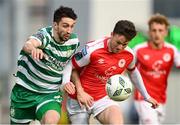 15 May 2023; Neil Farrugia of Shamrock Rovers in action against Jason McClelland of St Patrick's Athletic during the SSE Airtricity Men's Premier Division match between Shamrock Rovers and St Patrick's Athletic at Tallaght Stadium in Dublin. Photo by Stephen McCarthy/Sportsfile