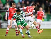 15 May 2023; Neil Farrugia of Shamrock Rovers in action against Jason McClelland of St Patrick's Athletic during the SSE Airtricity Men's Premier Division match between Shamrock Rovers and St Patrick's Athletic at Tallaght Stadium in Dublin. Photo by Stephen McCarthy/Sportsfile