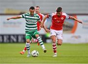 15 May 2023; Graham Burke of Shamrock Rovers in action against Adam Murphy of St Patrick's Athletic during the SSE Airtricity Men's Premier Division match between Shamrock Rovers and St Patrick's Athletic at Tallaght Stadium in Dublin. Photo by Tyler Miller/Sportsfile