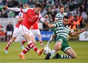 15 May 2023; Jason McClelland of St Patrick's Athletic has a shot on goal bloacked by Roberto Lopes of Shamrock Rovers during the SSE Airtricity Men's Premier Division match between Shamrock Rovers and St Patrick's Athletic at Tallaght Stadium in Dublin. Photo by Stephen McCarthy/Sportsfile