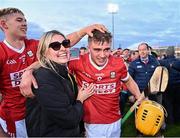 15 May 2023; Cork players Michael Mullins, right, and James Dwyer celebrate after the oneills.com Munster GAA Hurling U20 Championship Final match between Cork and Clare at TUS Gaelic Grounds in Limerick. Photo by Piaras Ó Mídheach/Sportsfile