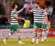 15 May 2023; Richie Towell of Shamrock Rovers celebrates after scoring his side's second goal with team-mate Lee Grace, right, during the SSE Airtricity Men's Premier Division match between Shamrock Rovers and St Patrick's Athletic at Tallaght Stadium in Dublin. Photo by Stephen McCarthy/Sportsfile