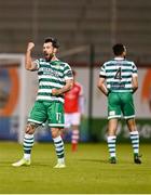 15 May 2023; Richie Towell of Shamrock Rovers celebrates after scoring his side's third goal during the SSE Airtricity Men's Premier Division match between Shamrock Rovers and St Patrick's Athletic at Tallaght Stadium in Dublin. Photo by Tyler Miller/Sportsfile