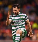 15 May 2023; Richie Towell of Shamrock Rovers celebrates after scoring his side's third goal during the SSE Airtricity Men's Premier Division match between Shamrock Rovers and St Patrick's Athletic at Tallaght Stadium in Dublin. Photo by Stephen McCarthy/Sportsfile