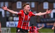 15 May 2023; Brandon Kavanagh of Derry City celebrates after scoring his side's second goal during the SSE Airtricity Men's Premier Division match between Derry City and Dundalk at The Ryan McBride Brandywell Stadium in Derry. Photo by Ramsey Cardy/Sportsfile