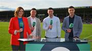 13 May 2023; GAAGO presenter Gráinne McElwain with John &quot;Bubbles&quot; O'Dwyer, David Burke and Eoin Cadogan during half time in the Munster GAA Hurling Senior Championship Round 3 match between Waterford and Clare at FBD Semple Stadium in Thurles, Tipperary. Photo by Ray McManus/Sportsfile