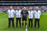 14 May 2023; Referee Conor Lane with his umpires before the Leinster GAA Football Senior Championship Final match between Dublin and Louth at Croke Park in Dublin. Photo by Piaras Ó Mídheach/Sportsfile