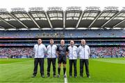 14 May 2023; Referee Conor Lane with his umpires before the Leinster GAA Football Senior Championship Final match between Dublin and Louth at Croke Park in Dublin. Photo by Piaras Ó Mídheach/Sportsfile