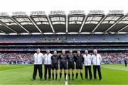 14 May 2023; Referee Conor Lane with his match officials before the Leinster GAA Football Senior Championship Final match between Dublin and Louth at Croke Park in Dublin. Photo by Piaras Ó Mídheach/Sportsfile