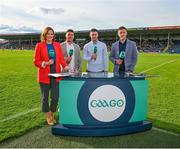13 May 2023; GAA GO presenter Gráinne McElwain with John &quot;Bubbles&quot; O'Dwyer, David Burke and Eoin Cadogan during half time in the Munster GAA Hurling Senior Championship Round 3 match between Waterford and Clare at FBD Semple Stadium in Thurles, Tipperary. Photo by Ray McManus/Sportsfile